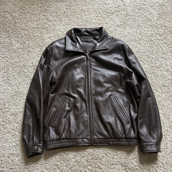 Roundtree & Yorke Jacket Men's L Dark Brown Leather Aviator Bomber Full Zip